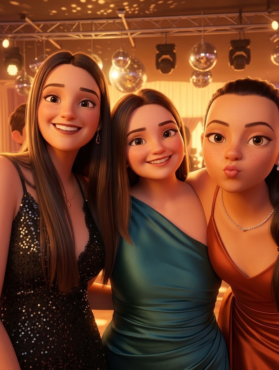Tres invitadas representadas con un estilo de ilustración.